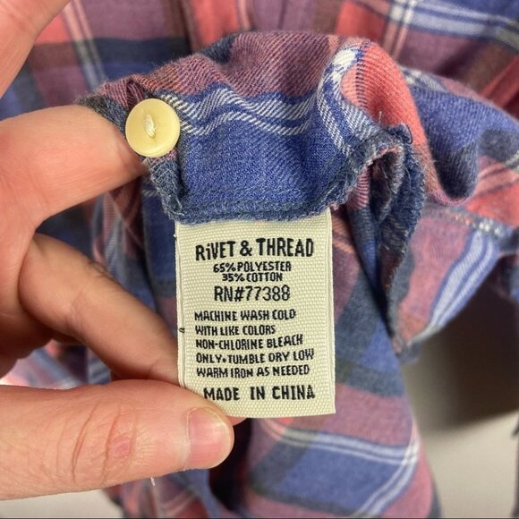 Madewell Rivet & Thread Harvey Plaid Popover Shirt Size Small Cotton Pink Blue S - Picture 9 of 14